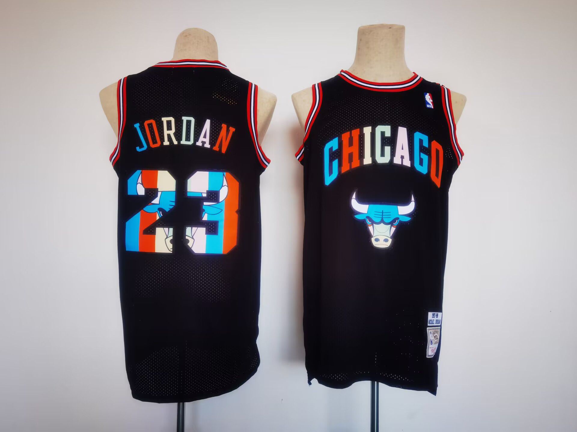Men Chicago Bulls 23 Jordan Black Colorful Edition NBA Jersey